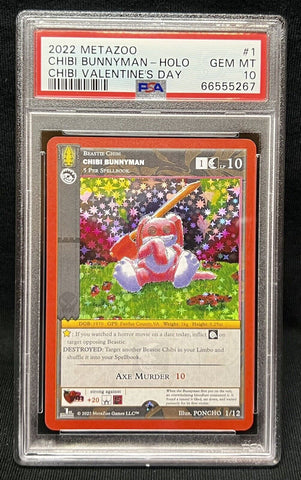 PSA 10 Gem Mint | MetaZoo Valentine’s Day Promo Chibi Bunnyman #1 Holo Gold Rare