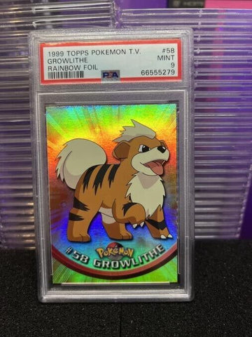 Growlithe 58 PSA 9 Rainbow Foil 1999 Topps Pokemon TV POP 8 NONE HIGHER BLUE LABEL