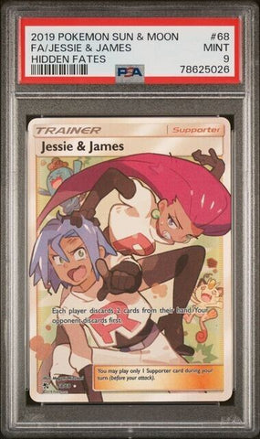 PSA 9 Jessie and James 68/68 Hidden Fates Full Art Pokémon Card Sun & Moon 2019