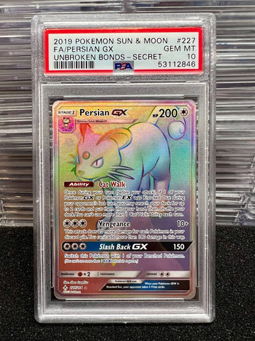 PSA 10 GEM MINT | Persian GX 227/214 Rainbow Secret Unbroken Bonds