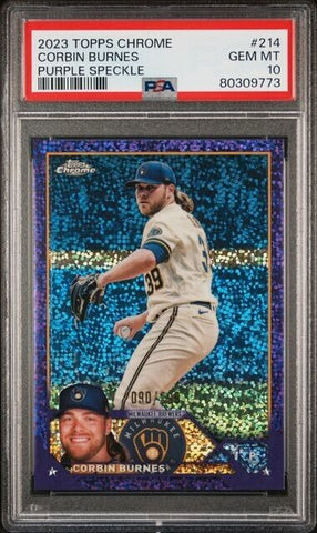 2023 Topps Chrome Corbin Burnes Purple Speckle Refractor /299 #214 Brewers POP 1