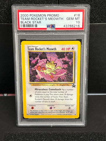 PSA 10 Vintage Team Rocket's Meowth #18 Wizards Black Star Promo Card