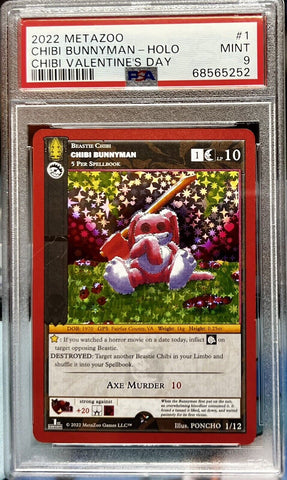 PSA 9 Mint | MetaZoo Valentine’s Day Promo Chibi Bunnyman #1 Holo Gold Rare