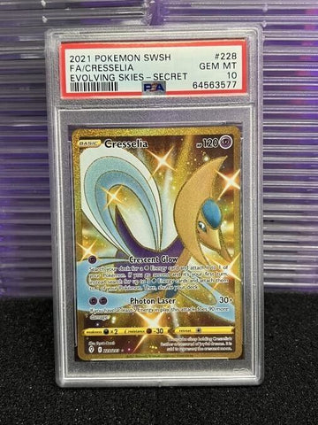 2021 Pokemon SWSH Evolving Skies Cresselia FA Gold Secret #228 - PSA 10 GEM MINT