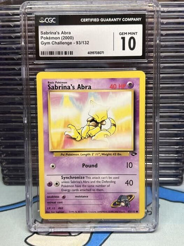 Pokemon Sabrina's Abra Gym Challenge Unlimited #93 CGC 10 Gem Mint