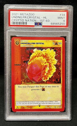 PSA 9 Mint | 2021 MetaZoo Cryptid Nation Unending Fire Crystal Holo 1st Edition