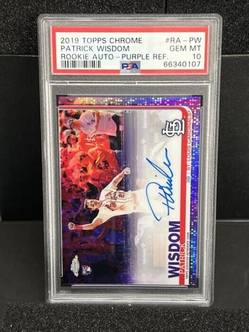 2019 Topps Chrome Purple Refractor /250 Patrick Wisdom Rookie Auto RC PSA 10