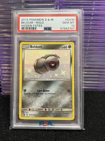 2019 Pokemon Sun & Moon Hidden Fates #SV30 Beldum Holo PSA 10