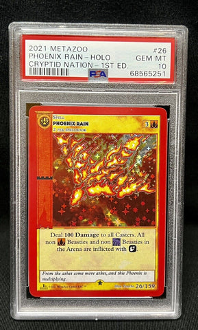 PSA 10 Gem Mint | 2021 MetaZoo Cryptid Nation Phoenix Rain Holo 1st Edition #26