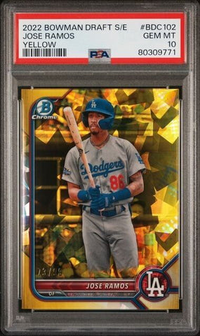 2022 Bowman Draft Sapphire Jose Ramos  #BDC-102 Yellow #'d /99 Dodgers PSA 10