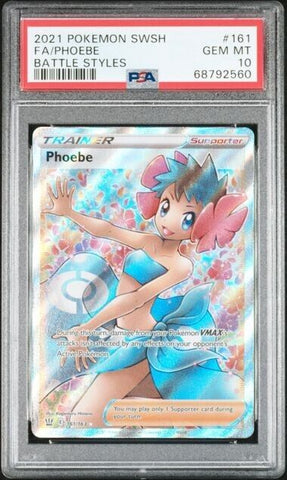 PSA 10 GEM MINT | Phoebe Full Art Card Pokemon TCG Sword & Shield Battle Styles 161